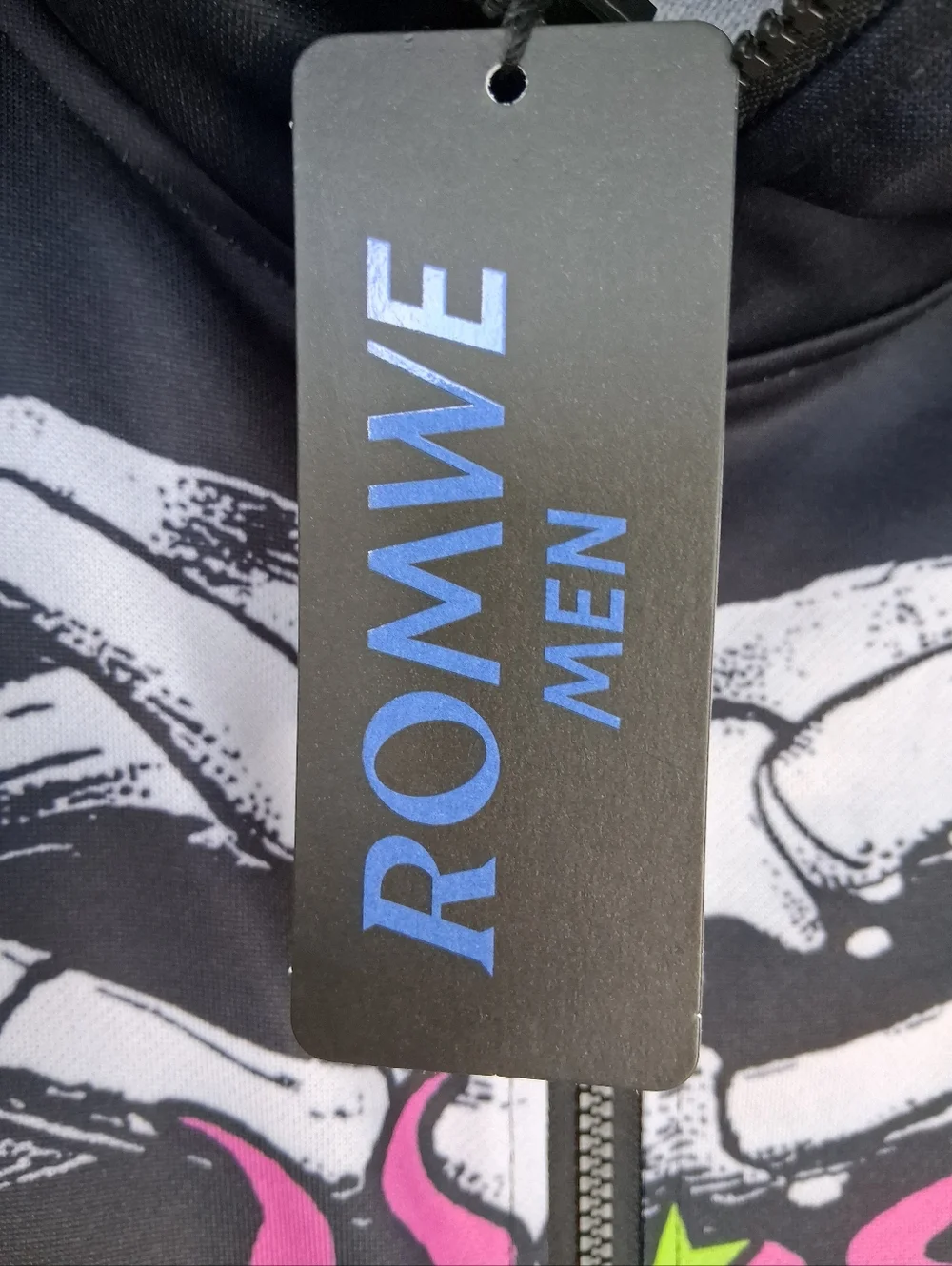 Romwe Black Spike Hooded Full Zip-Up Jacket Skeleton Graphic Print Men's Size S - Picture 10 of 10